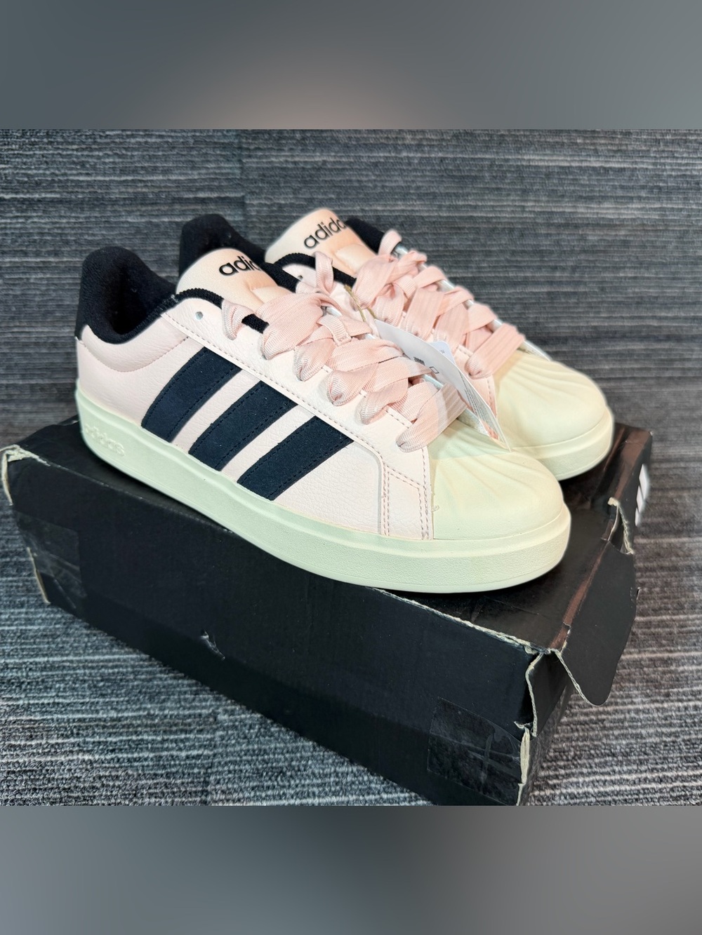 adidas Streettalk Pink with Black Strips Shell-Toe Sneakers Size 8.5